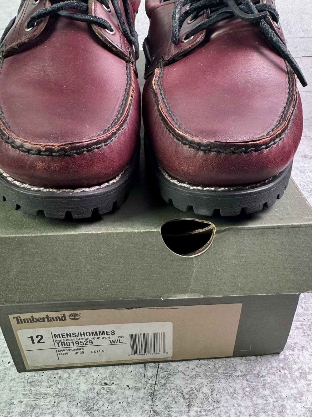 Timberland Custom 3-Eye Lug Handsewn Boat Shoes Burgundy Leather Men's 12 W/L - Picture 8 of 8